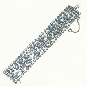 Wide Blue Rhinestone Bracelet - Vintage